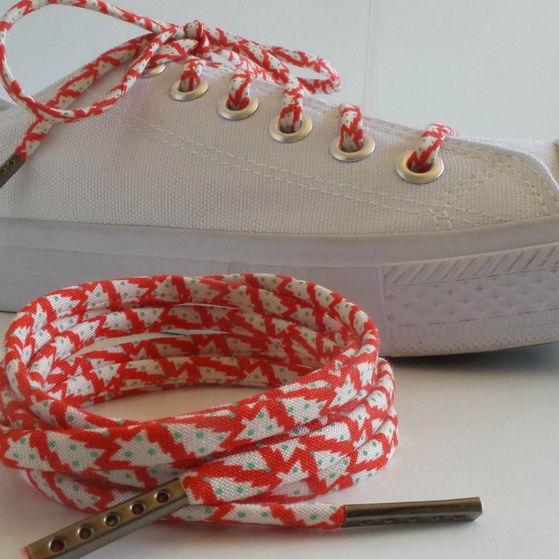 Shoelaces with Tiny Christmas Trees Red White and Green Etsy