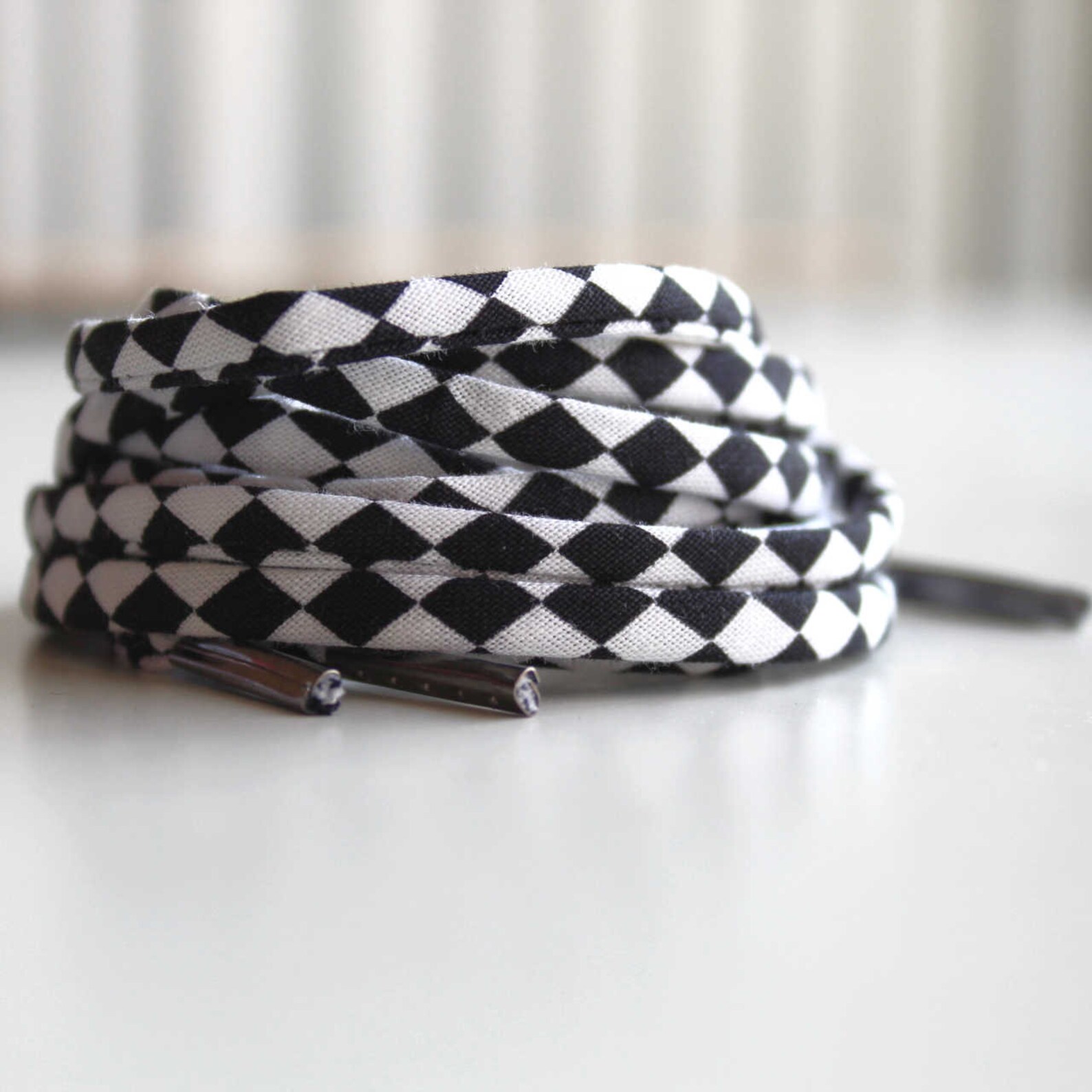 black and white striped shoelaces
