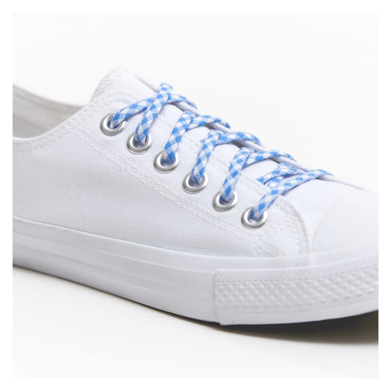 Check Pattern Shoe Laces Made From Fabric Shoelaces Blue and White Checker