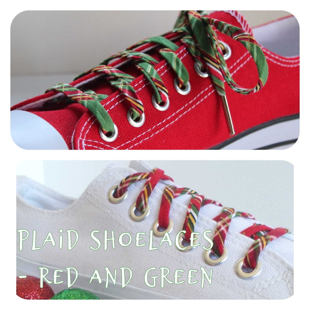 Holiday Shoelaces Traditional Red or Green Plaid Christmas Etsy