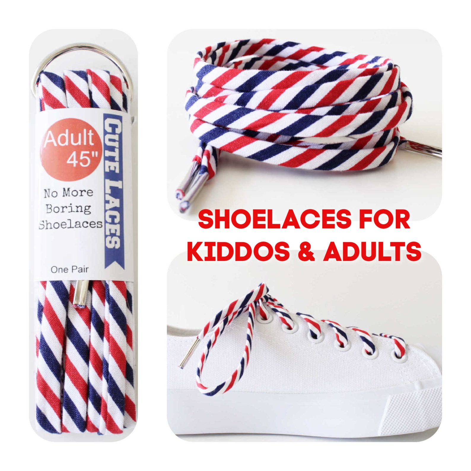 Shoelaces with Red White & Blue Stripes Shoe Laces Gift Etsy