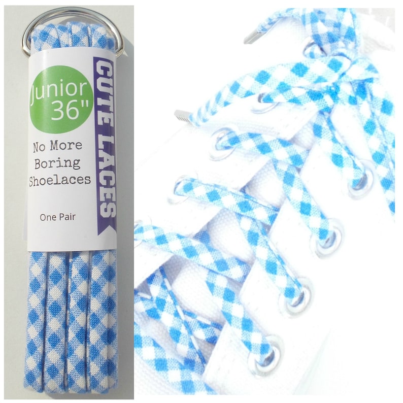Shoelaces Blue and White Checker. Shoe Laces Made From Fabric Etsy