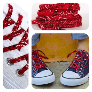 Red Bandana Metal Tipped Shoelaces. Bandanna Shoestrings