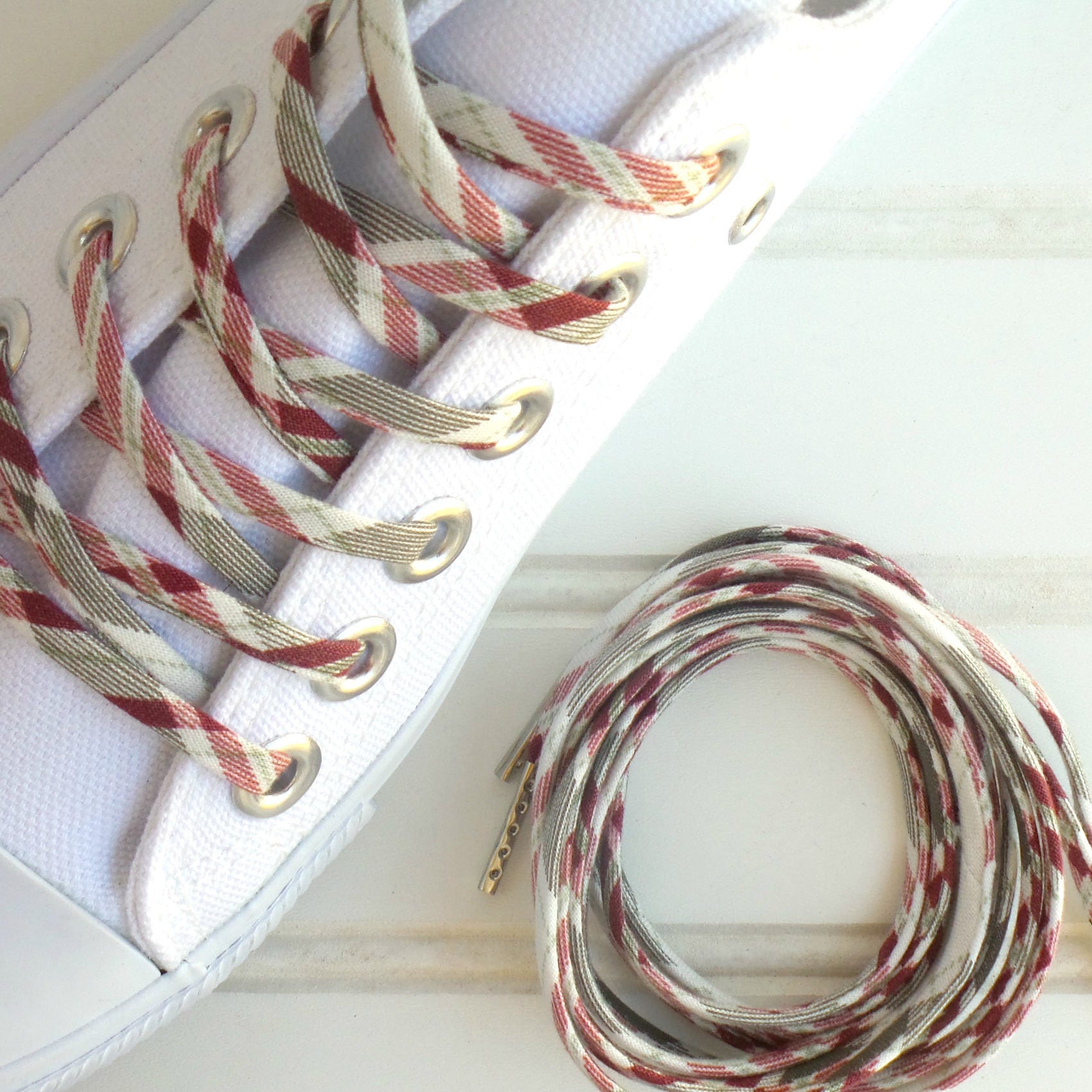 Burgundy diamond shoelaces flat shoe laces plaid shoelaces Etsy