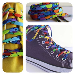 Shoelaces - Bright Rainbow Dots  - Fun Shoe Laces - Strings - Great Funky Gift - 36" and 45" - For Adults and Kids - Ready to Ship