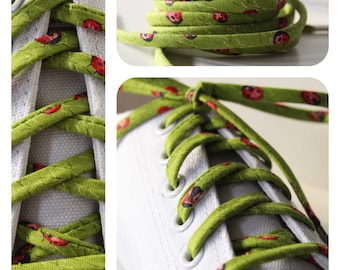 Shoelaces - Ladybugs on Green  - Shoelace Swap  - Shoe Strings - Cute Shoe Laces