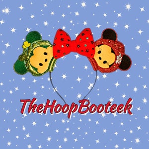 Mouse ears bow headband. Sprout Mickey Ears. Strawberry Minnie ears. Digital embroidery design download. ITH project In the Hoop Christmas.