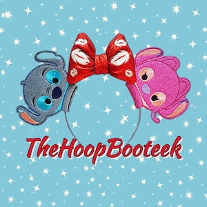Alienígena azul. Orejas de Mickey. Lilo Stitch y Angel. Descarga de diseño de bordado digital. Cinta. Proyecto ITH In the Hoop. Víspera de Todos los Santos. Orejas de ratón