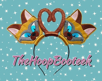 Siamese Cats Mouse Mickey Ears. Digital embroidery design download. Headband ITH project In the Hoop. Lady and the tramp. Minnie. Si and Am