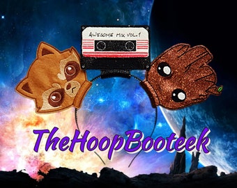 I am Groot and Rocket Mickey Ears. Superhero Digital embroidery design download. Headband ITH project In the Hoop. Guardians of the Galaxy