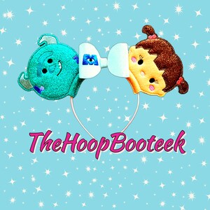 Blue Monsters. Boo girl. Mickey Ears. Digital embroidery design download. Headband. ITH project In the Hoop Halloween. Mouse Ears mike sully