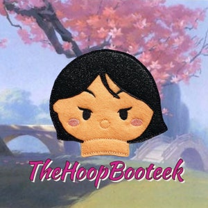 Mulan single ear Mushu Mouse Mickey ears. Digital embroidery design download. Headband ITH project In the Hoop. Chinese warrior Lotus flower