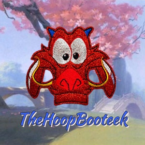 Mushu single ear Mulan Mouse Mickey ears. Digital embroidery design download. Headband ITH project In the Hoop. Chinese warrior Lotus flower