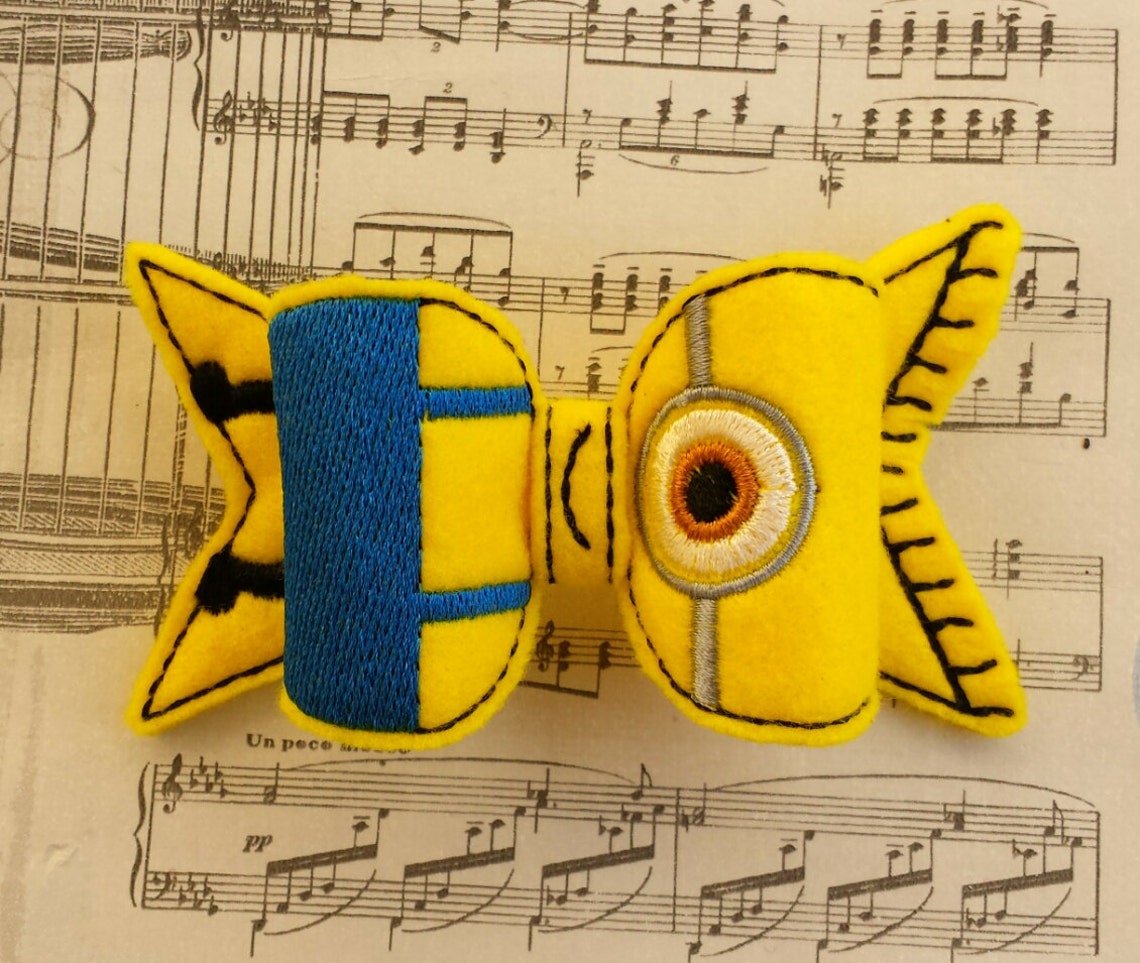 ITH Minion Yellow Helper Inspired Bow Embellishment in the Hoop ...