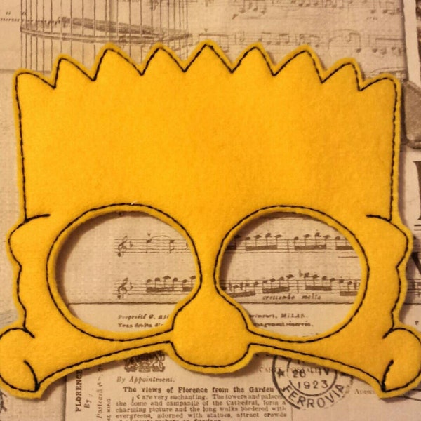 Bart inspired the simpsons mask ITH Project In the Hoop Embroidery Design Costume, Cosplay, Fancy dress,  Photo booth, Prop halloween
