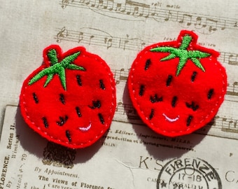 Cute happy kawaii strawberry  embroidery design pattern (in the hoop) file instant digital download fruit make for clip or hairband