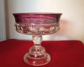 SALE Vintage carnival glass. Indiana kings crown thumbprint pedestal candy dish