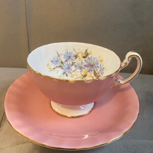 Aynsley Bone China pink footed teacup and saucer gold trim