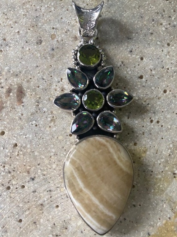 Agate, Peridot Pendant 925 silver