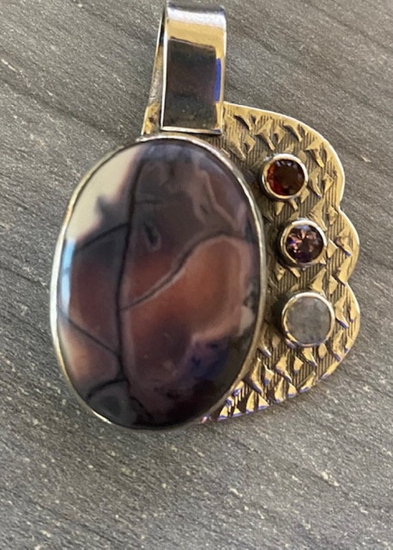 Agate and other gemstone pendant sterling silver - image 1