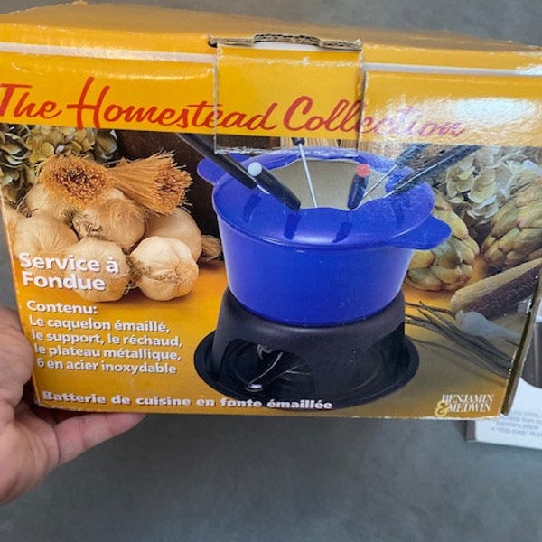 The Homestead Collection Porcelain Enameled Blue Cast Iron Fondue Set