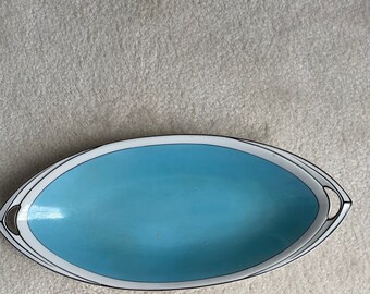 Vintage Porcelain Nippon Oval Blue with silver trim serving