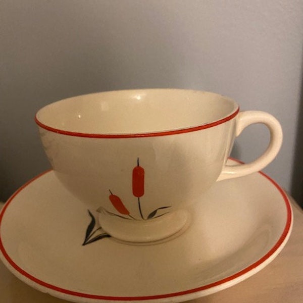 Sears Roebuck Universal Potteries Made  In USA Cat Tail Pattern cup and saucer