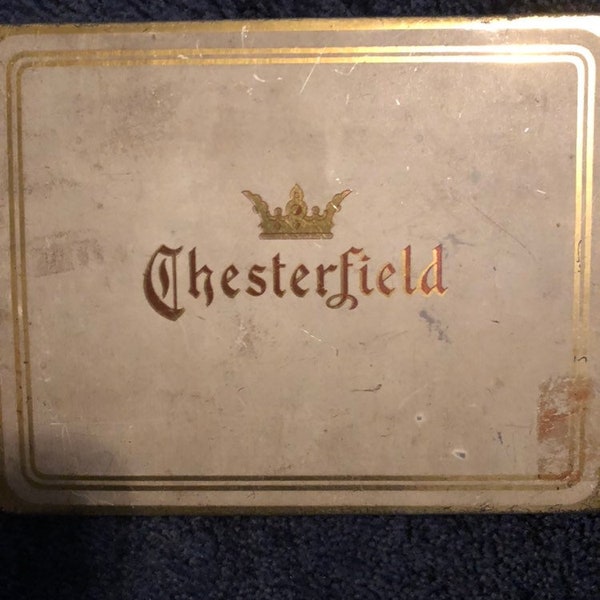 Chesterfield Tobabacco Tin, Vintage gold patina Cigarette case, empty, tobacco collectible, vintage metal box
