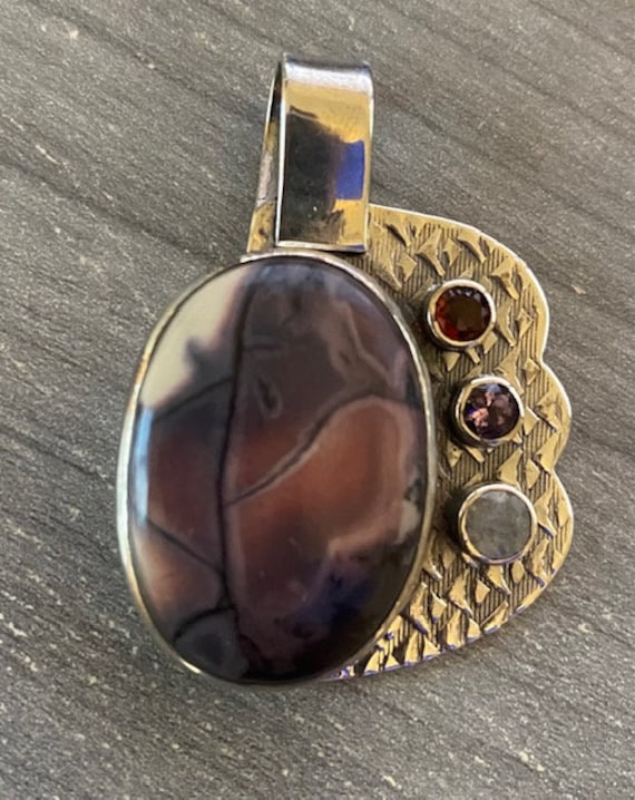Agate and other gemstone pendant sterling silver - image 2