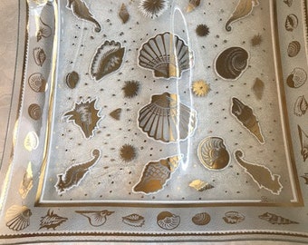 Vintage Belle Nautical  Seahorse Seashell FDivided  Platter Gold Mid Century