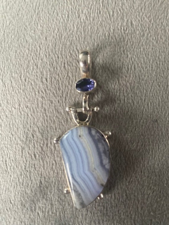 Blue Lace Agate Amethyst Gemstone pendant