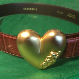 Vintage Hartnell Made in USA Alligator Calfskin Gold Buckle heart Cupid image 1