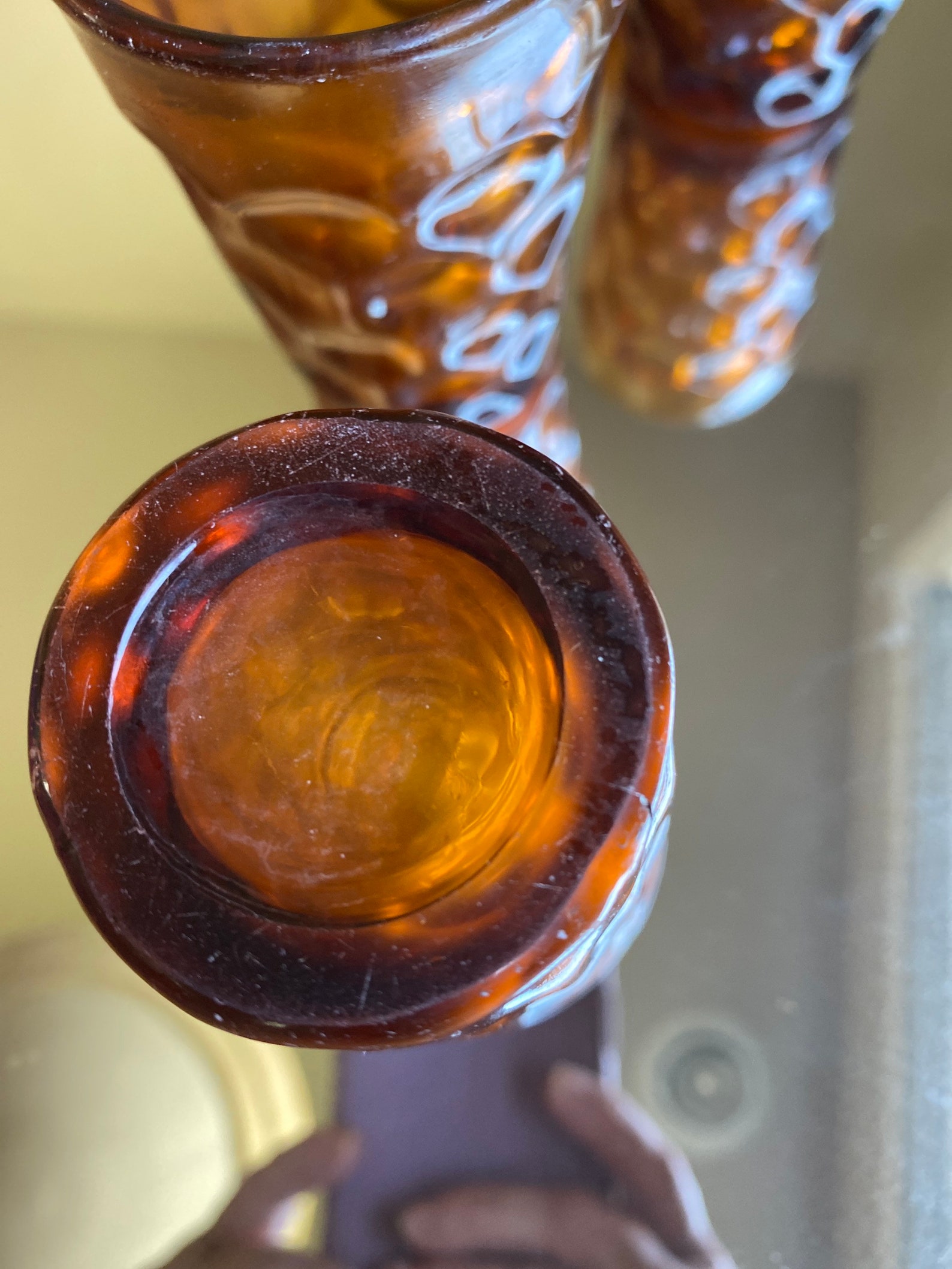 Set of 5 Vintage Deep Amber Juice Glasses Thumbprint Etsy UK