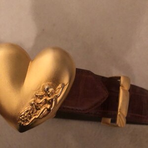 Vintage Hartnell Made in USA Alligator Calfskin Gold Buckle heart Cupid image 9