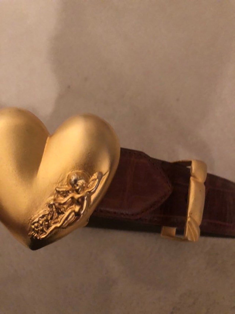 Vintage Hartnell Made in USA Alligator Calfskin Gold Buckle heart Cupid image 9