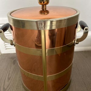 Vintage MCM Kraftware NYC Copper & Brass Ice Bucket w/ Insulated Plastic Lining