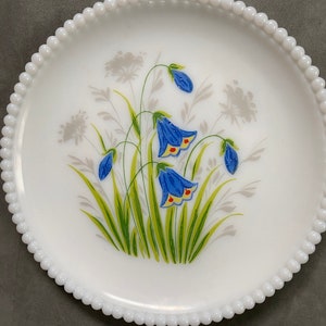 Vintage Westmoreland Milk Glass Hand Painted Beaded Plate hand painted with  Flowers