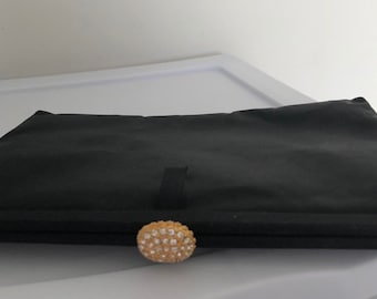 Vintage Magid Black satin rhinestone Evening Clutch purse handbag
