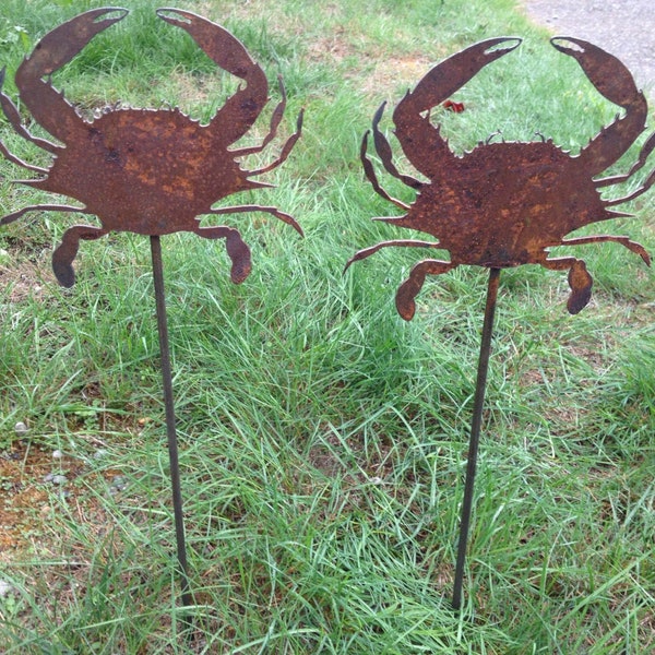 7" Metal Crab Garden Stakes, Rustic