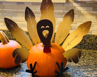 Metal Turkey Pumpkin Decorating Kit, Thanksgiving, Fall, Autumn, Halloween, Carve-less