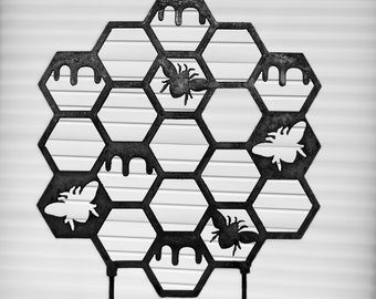 12" Honeycomb, honey drip, bee, garden stake