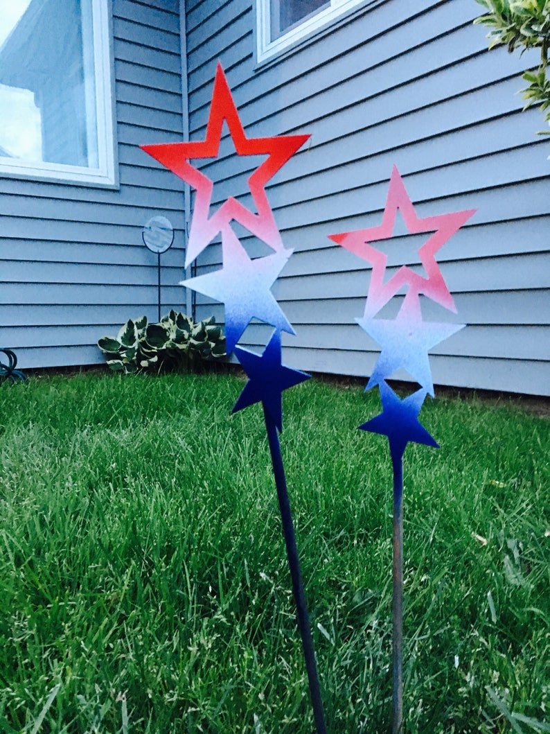 Metal SET Stacked STAR Garden & Yard Stakes Etsy