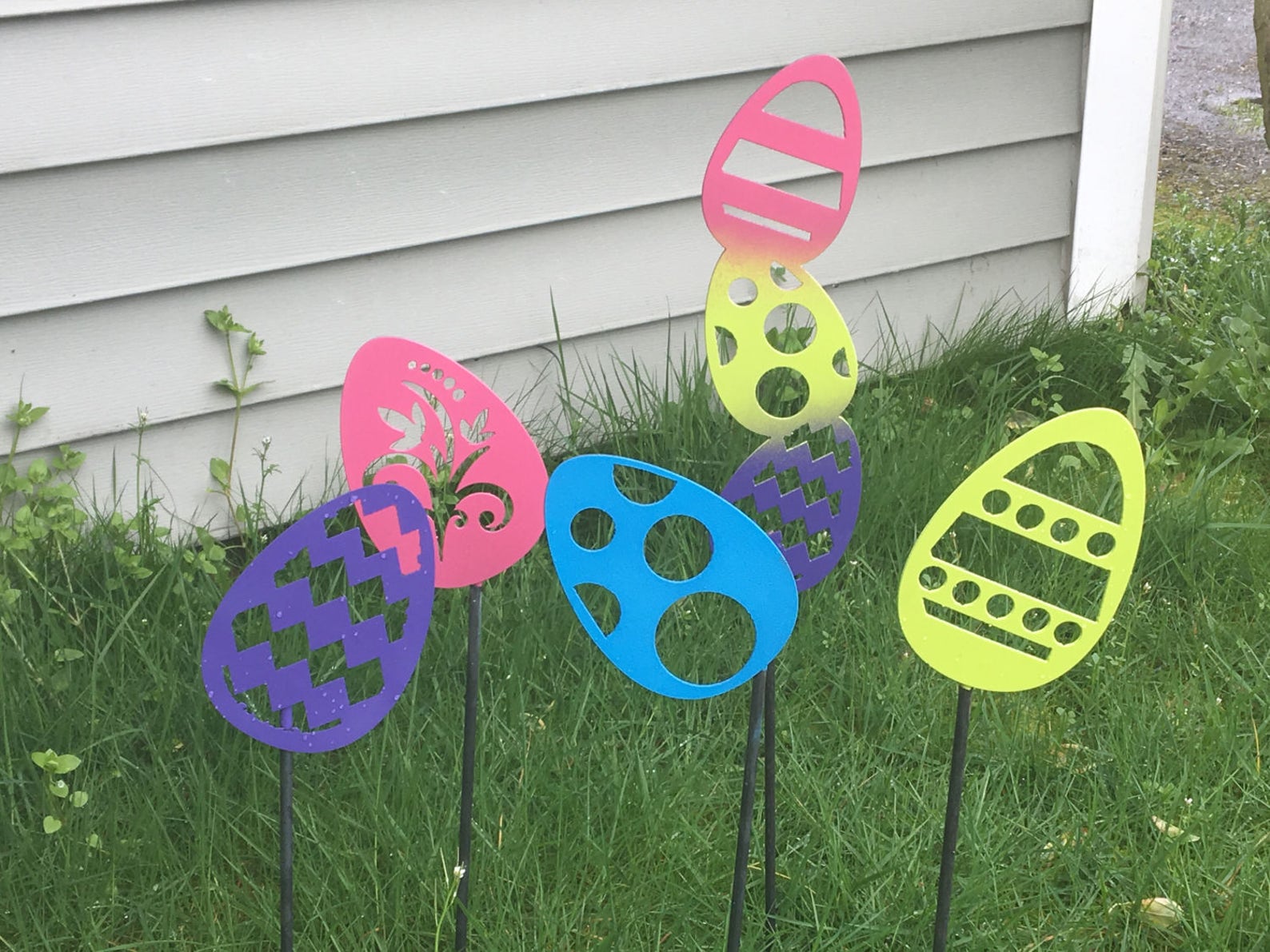 Metal SET Easter Egg Garden & Yard Stakes Etsy