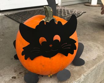 Metal Cat Pumpkin Decorating Kit, Black Cat, Fall, Halloween, Kitty, Kitten, Goth, Carveless