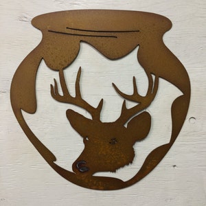Metal Clay Pot with Deer Head Outdoor Decor 15" x 15"