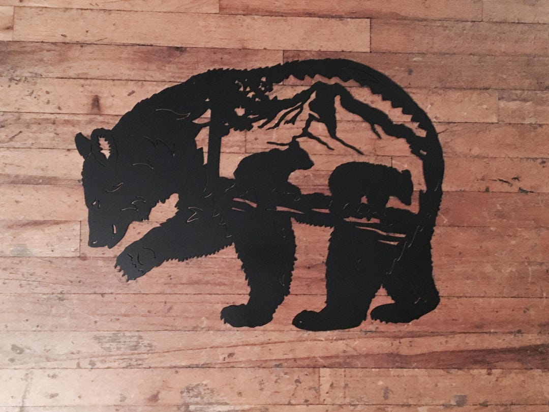 Metal Mama Bear With Cubs Mountain Scene Silhouette 24" X 18" - Etsy