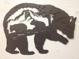 Metal Mama Bear With Cubs Mountain Scene Silhouette 24 X | Etsy