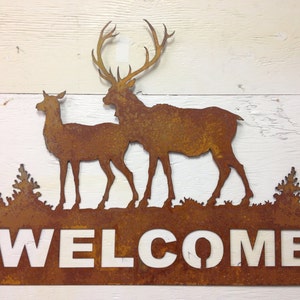 Metal Deer Pair Welcome Sign