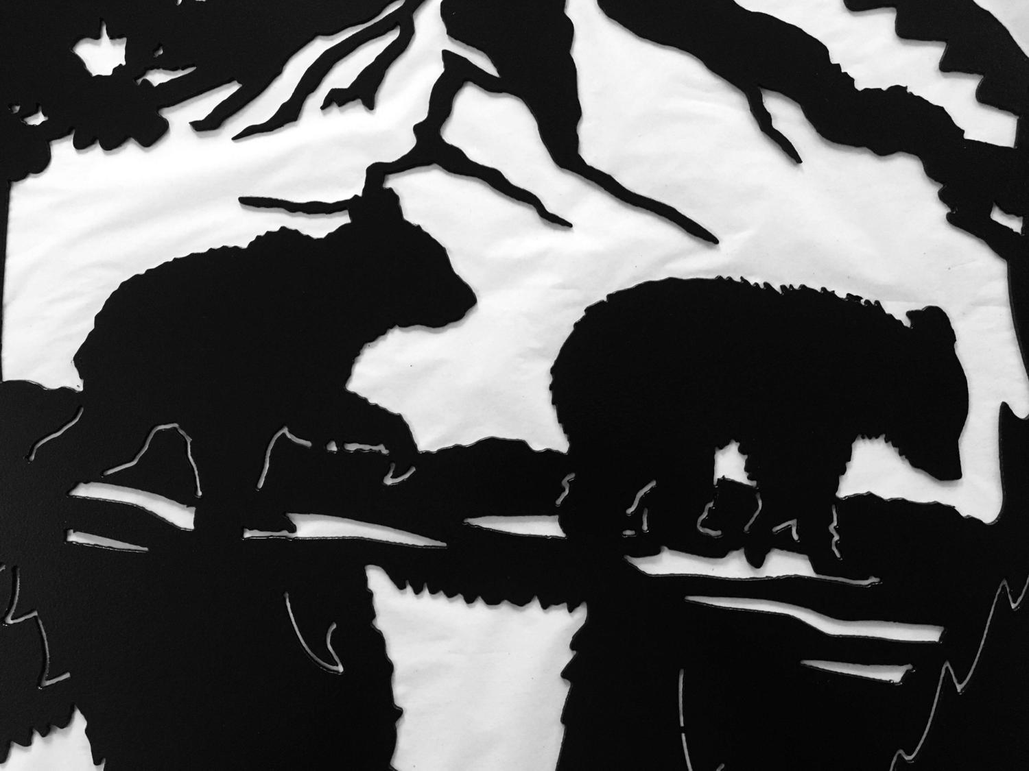 Metal Mama Bear With Cubs Mountain Scene Silhouette 24 X | Etsy