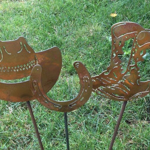 Metal Hat, Boots & Horseshoe Garden Stakes, Western